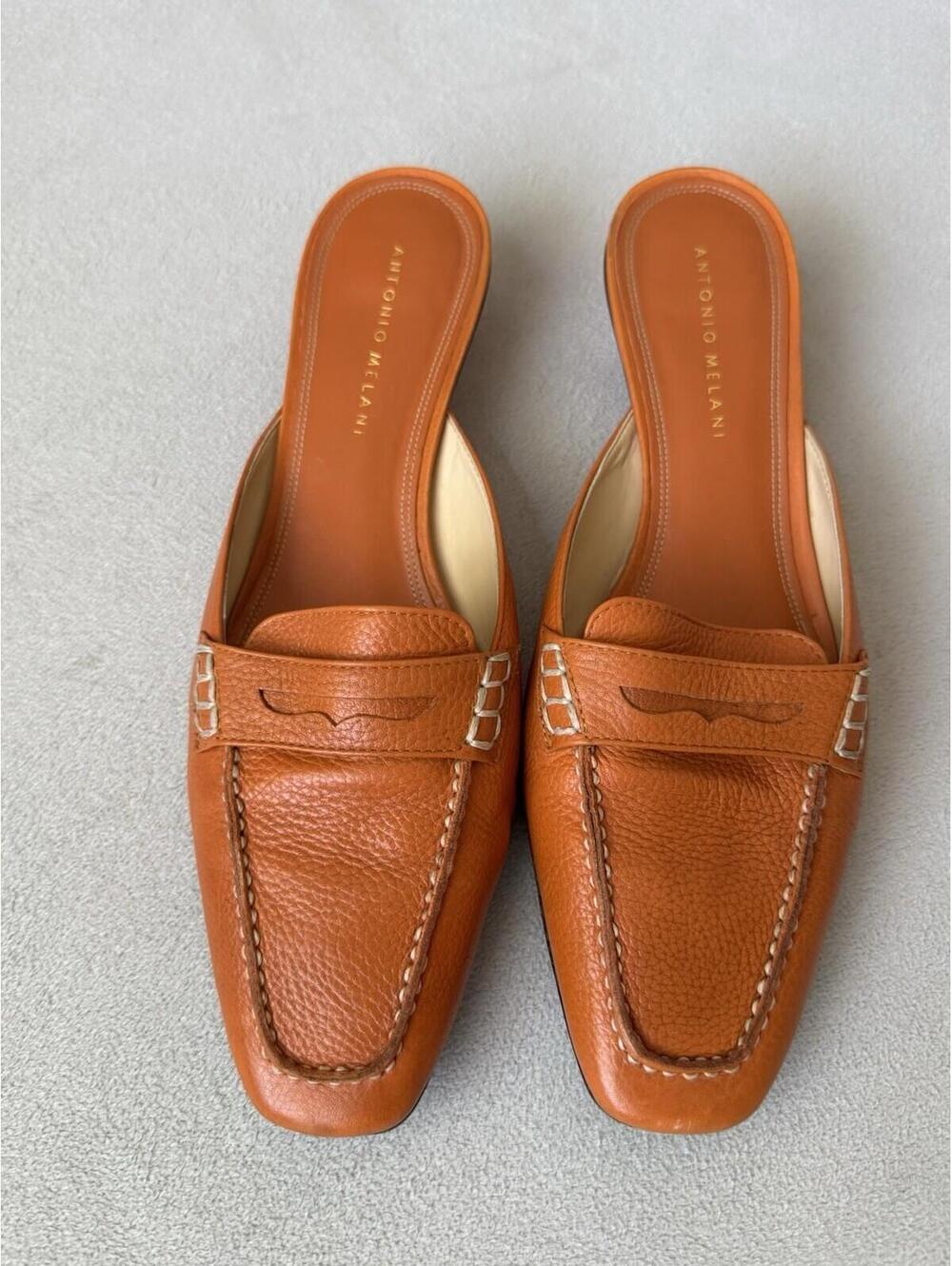 Antonio Melani Nantucket Orange Leather Slide Heels Women’s 9M Square Toe